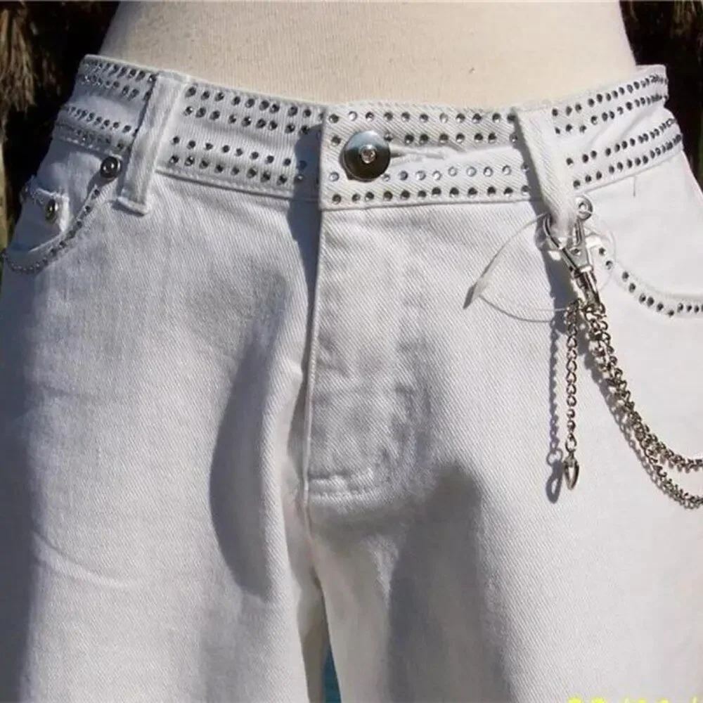 Cache White Denim Embellished Flare Jean Pant Rhinestone Chain Belt New $168 NWT - Picture 8 of 8